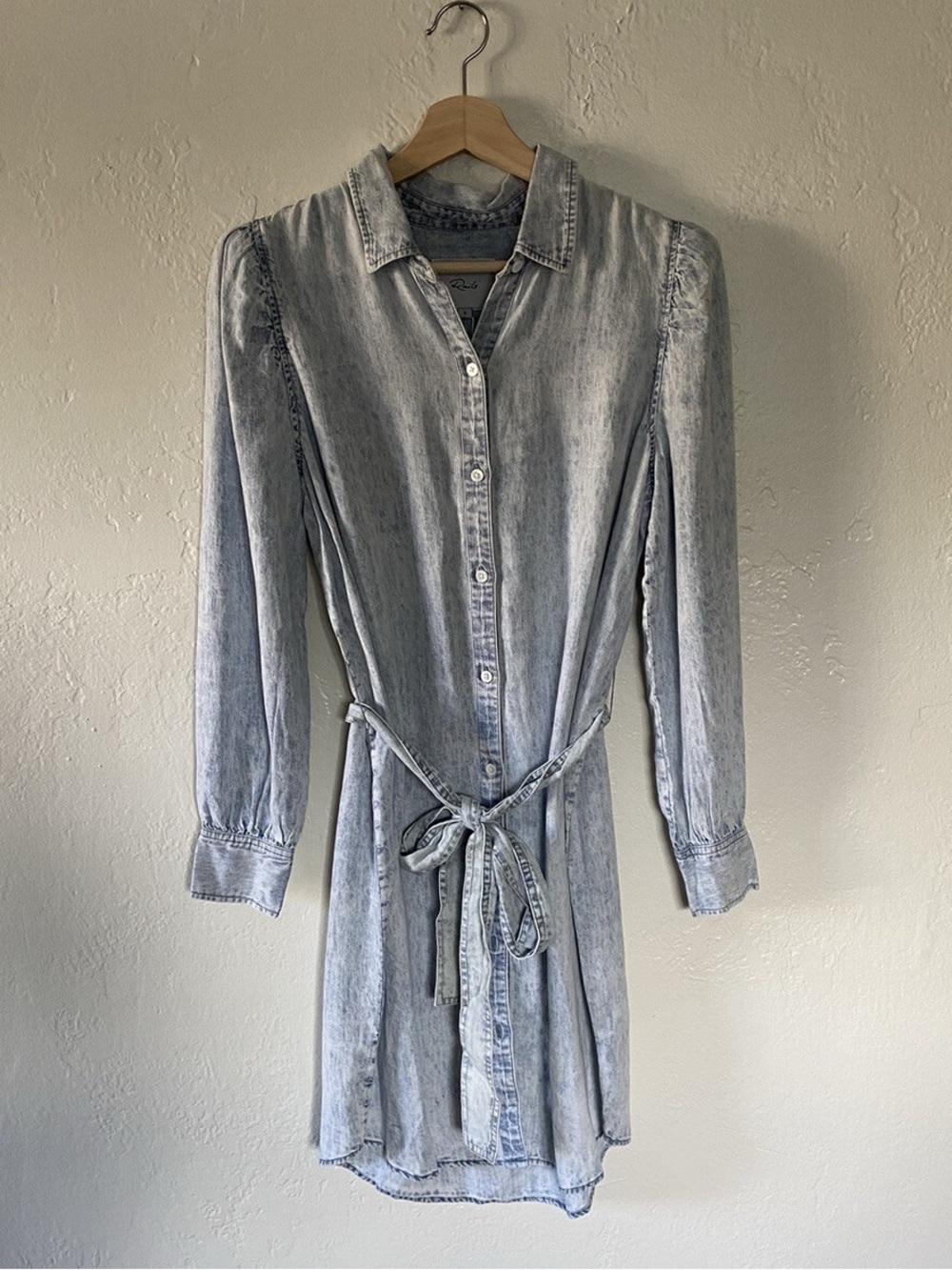 NWT Rails Adele Belted Mini Shirt Dress Light Acid Wash Denim Medium $218 - Picture 5 of 9